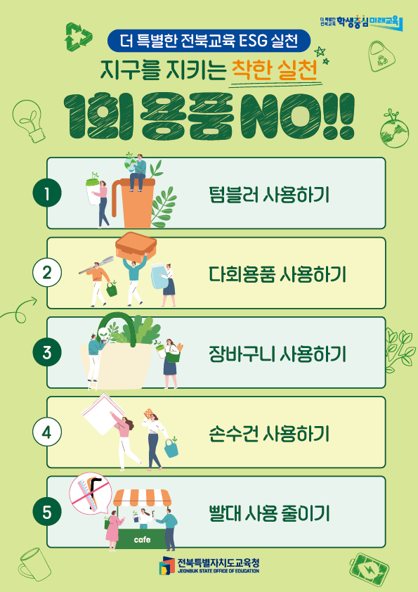 더 특별한 전북교육 ESG 실천 지구를 지키는 착한 실천 1회 용품 NO!!