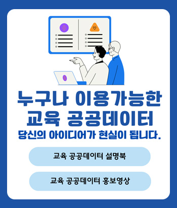 누구나 이용가능한 교육공공데이터 당신의 아이디어가 현실이 됩니다.
교육 공공데이터 설명복
교육 공공데이터 홍보영상 